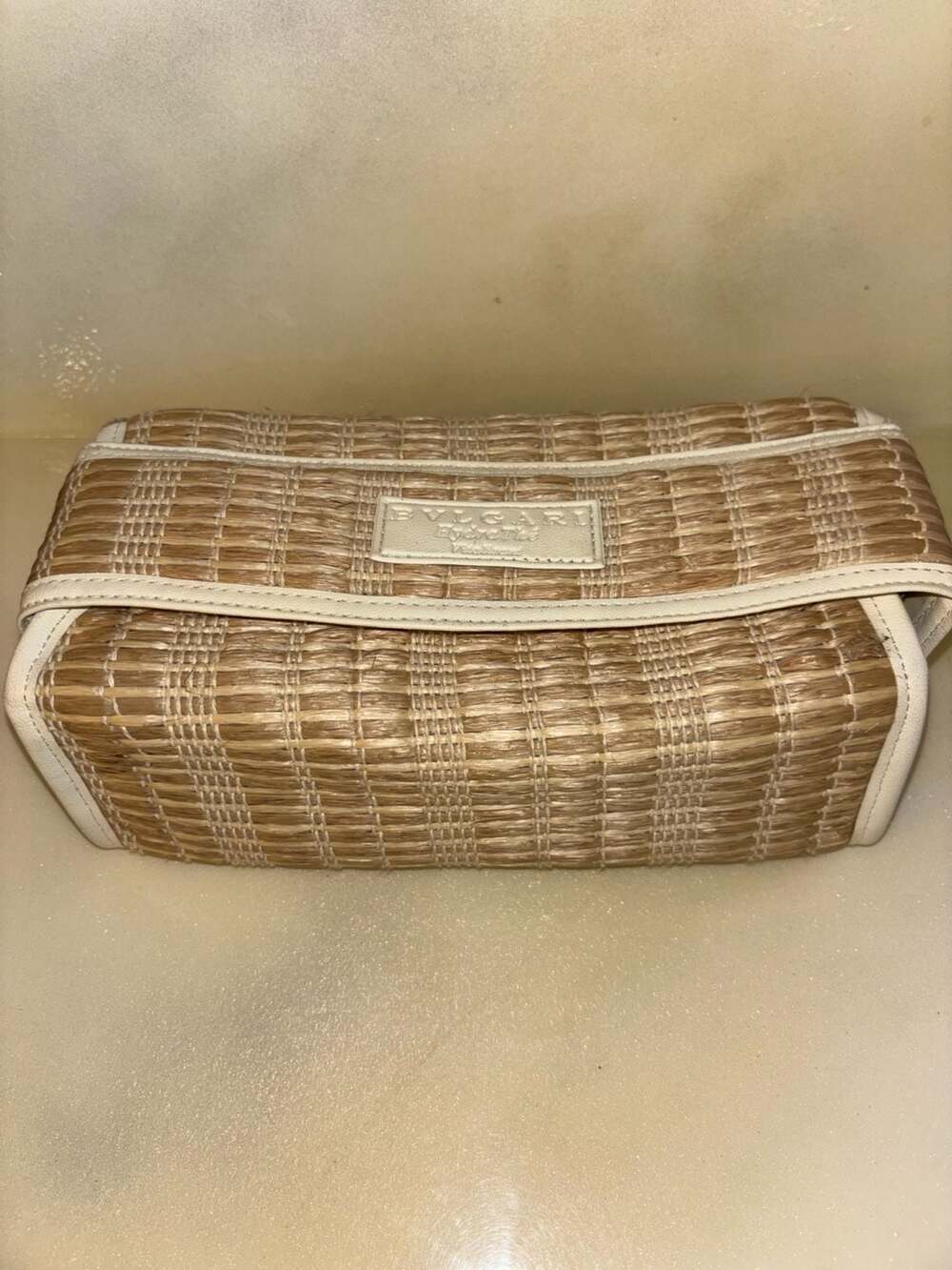 Bvlgari Bvlgari Eau Parfumee The Blanc Woven Straw Clutch Bag